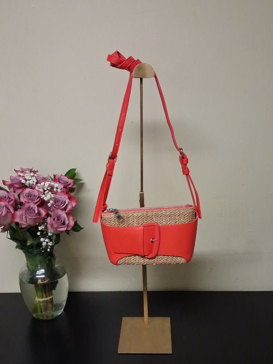 Steve Madden Handbags - Steve Madden Hot Pink Straw-Trim Crossbody Bag NWOT